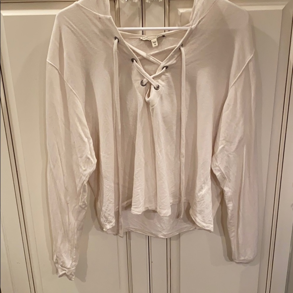Cropped hooded laced sweatshirt